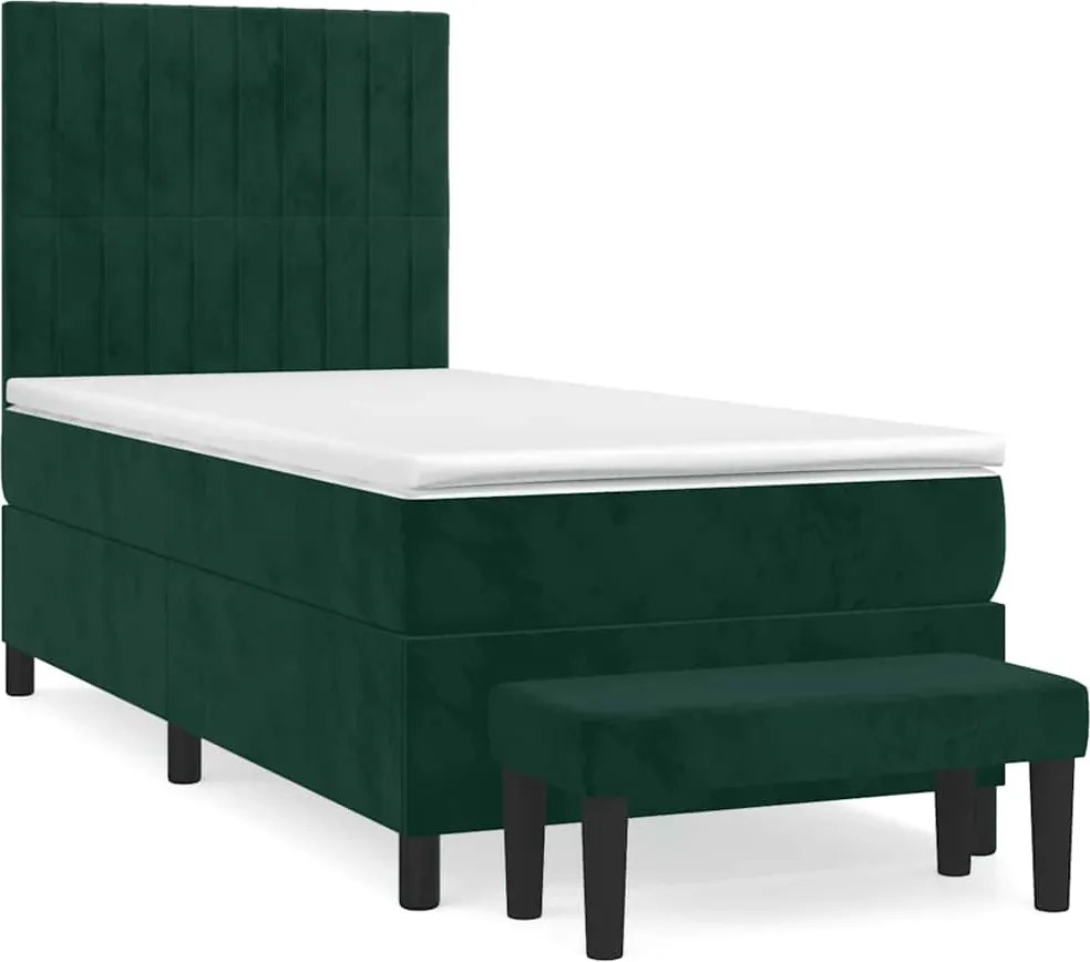 vidaXL sötétzöld bársony rugós ágy matraccal 90x190 cm