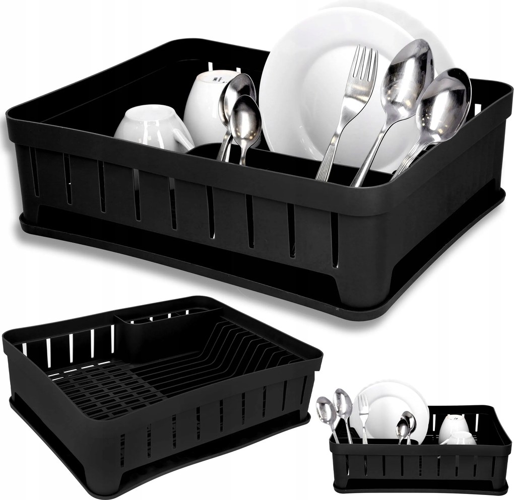 Edényszárító fekete tányércsepegtető bögrék evőeszközök 40x31cm álló