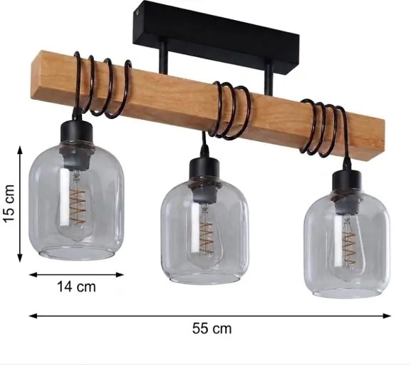 BRILAGI - Felületre szerelhető csillár WOOD GLASS 3xE27/60W/230V fenyő/fekete/füstszürke