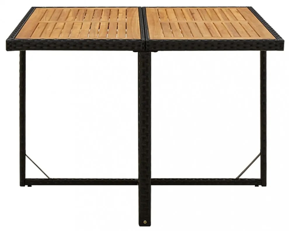 fekete polyrattan és tömör akácfa kerti asztal 109x107x74 cm