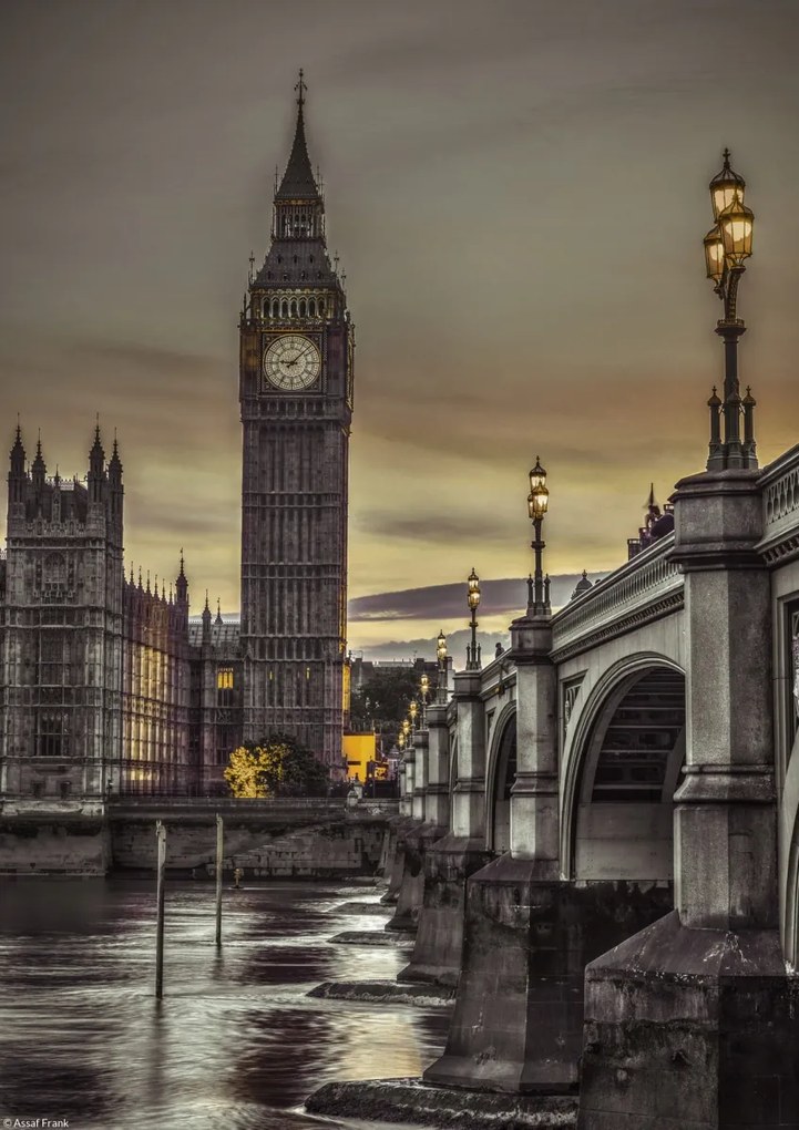 Poszter 21x29,7cm Westminster híd és Big Ben a Temze-parti sétányról, Assa