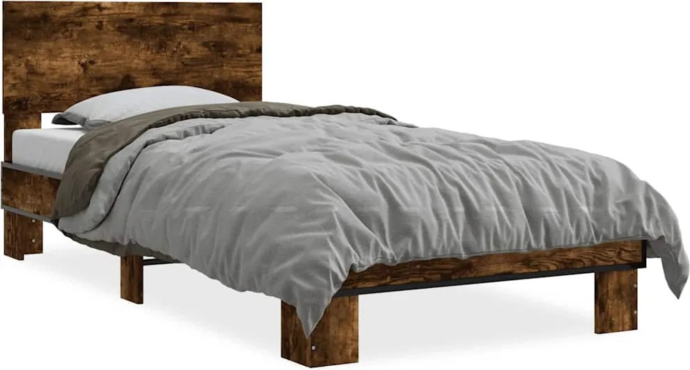 vidaXL füstös tölgyszínű szerelt fa és fém ágykeret 90 x 200 cm