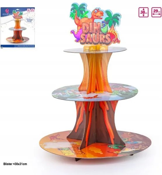 Háromszintes sütemény dinoszaurusz motívummal