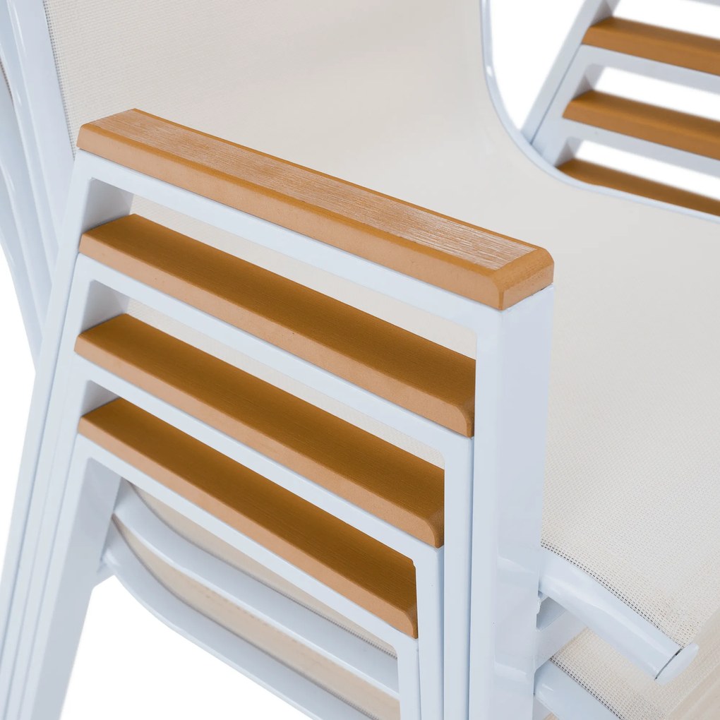 Kerti rakásolható szék, fehér acél/tölgy, BONTO
