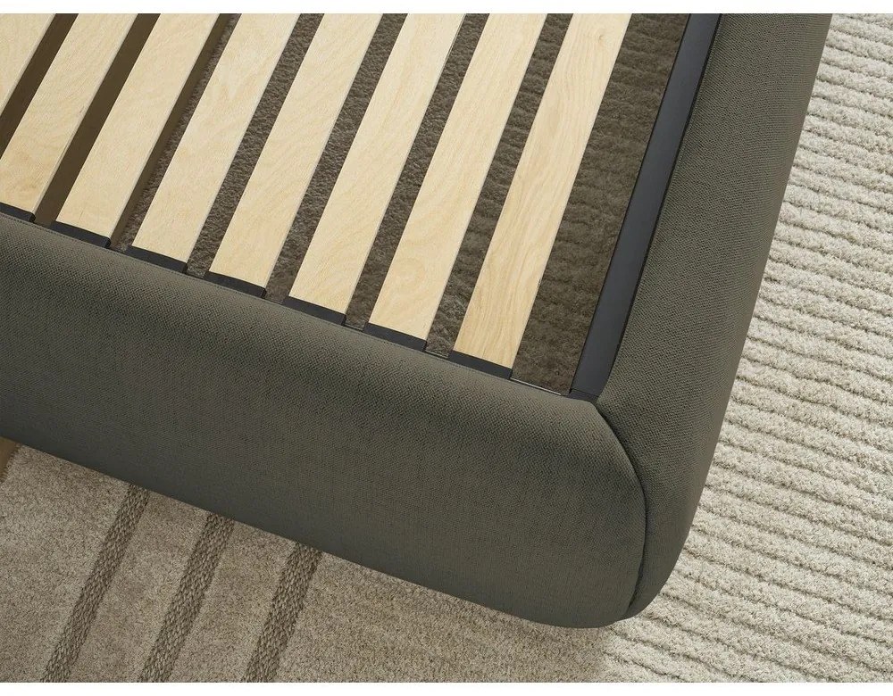 Sötétzöld kárpitozott ágyneműtartós franciaágy ágyráccsal, ágytámla nélkül 180x200 cm Inera – Bobochic Paris