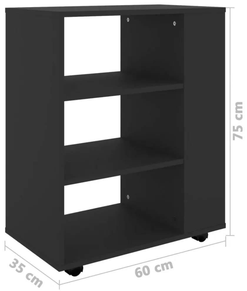fekete szerelt fa kerekes szekrény 60 x 35 x 75 cm