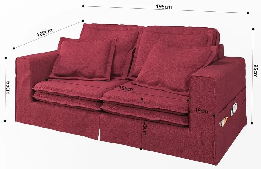 Piros kanapé 196 cm Nora – Ropez