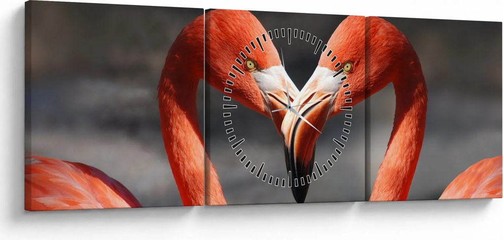 Két szerelmes flamingó képe (órával) (90x30 cm)