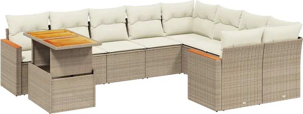 vidaXL 10 részes bézs polyrattan kerti ülőgarnitúra párnával