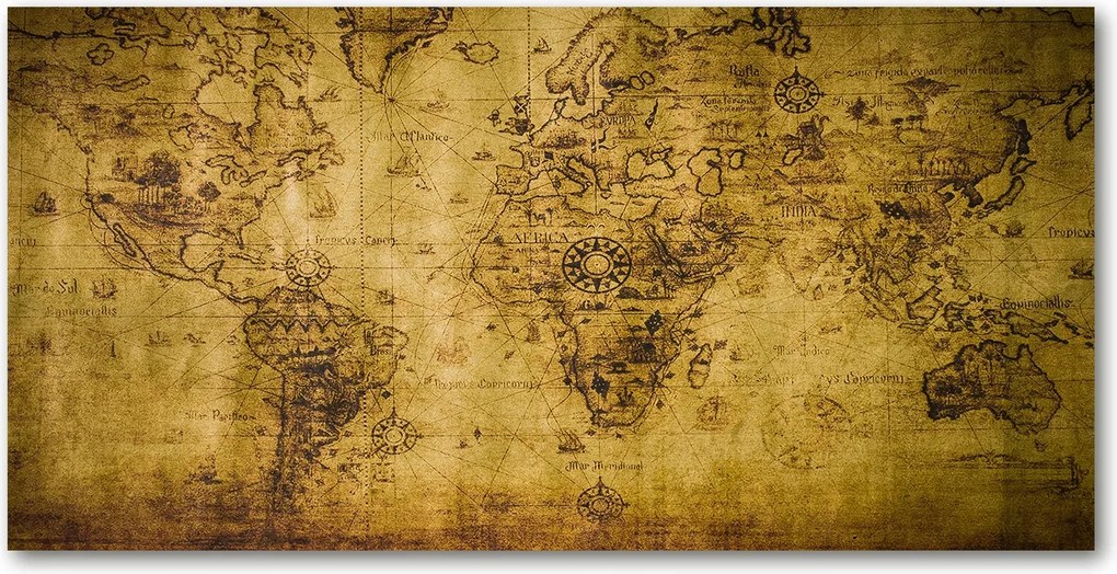 Konyhai panel Régi világtérkép 140x70 cm Ragasztó