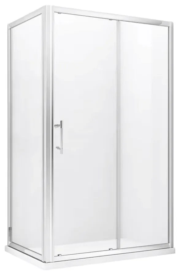 Stuxi Delhi aszimmetrikus szögletes tolóajtós zuhanykabin 6 mm vastag vízlepergető biztonsági üveggel, krómozott elemekkel, 200 cm magas