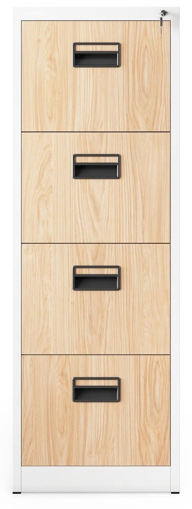Fém irattartó szekrény, 4 fiókos SARA V4, 460 x 1320 x 620 mm, Eco Design: fehér/ sonoma tölgy