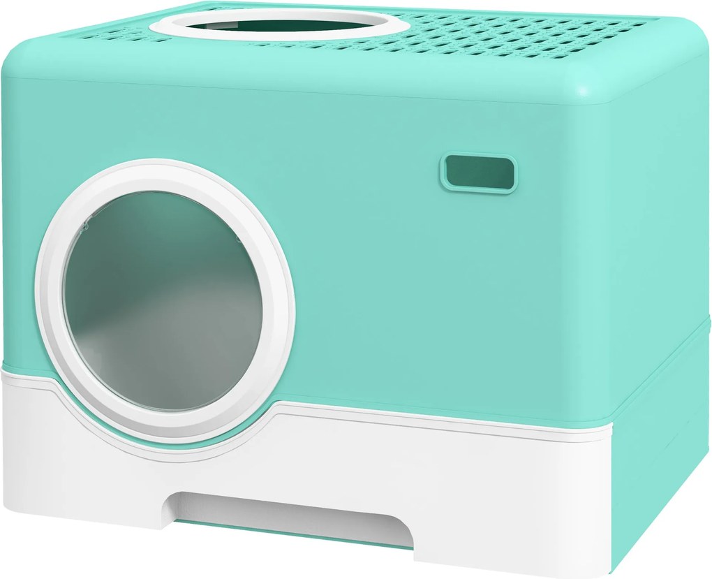 PawHut Macska Alomtálca - Állat WC, Kivehető Tálca, 2 Ajtó, Fő Bejárat és Felső Kijárat 52x41x38.5 cm Zöld | Aosom