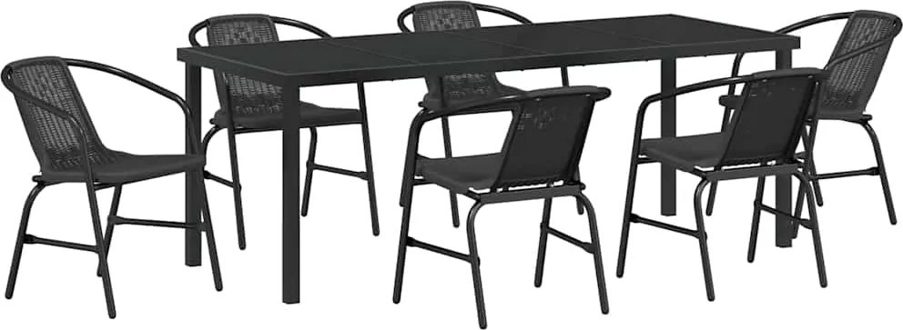 vidaXL Kert étkező szett 7 pcs Fekete Porszórt acél