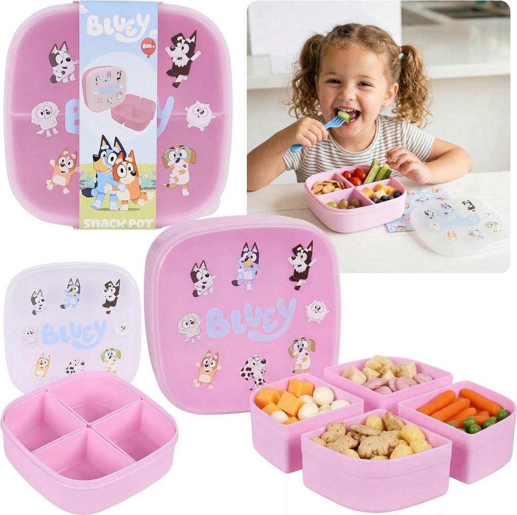 Bluey Rózsaszín uzsonnás doboz 4 Rekeszes, uzsonnás doboz kislánynak