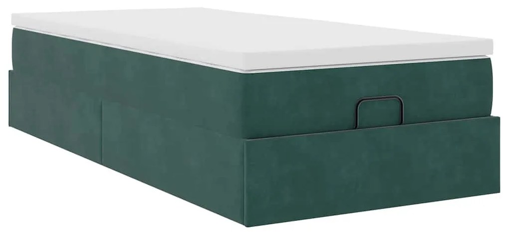 Ottomán ágykeret matraccal sötétzöld 80x200cm bársony