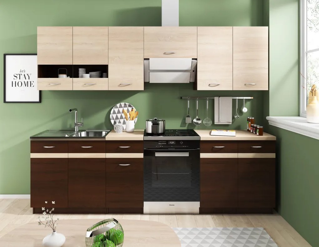 Set bucatarie 240 cm. Sonoma închisă / culoare Sonoma deschisă. LIVIA