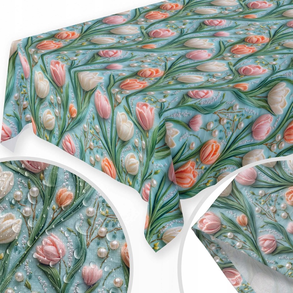 Abrosz Plamoodporny 140x240 CM Asztalterítő Tavaszi Mintával Tavasz Virágok Tulipánok 394