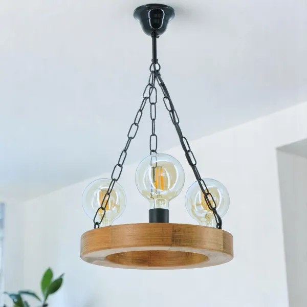 Csillár láncon IOS 3xE27/60W/230V átm. 30 cm bükkfa