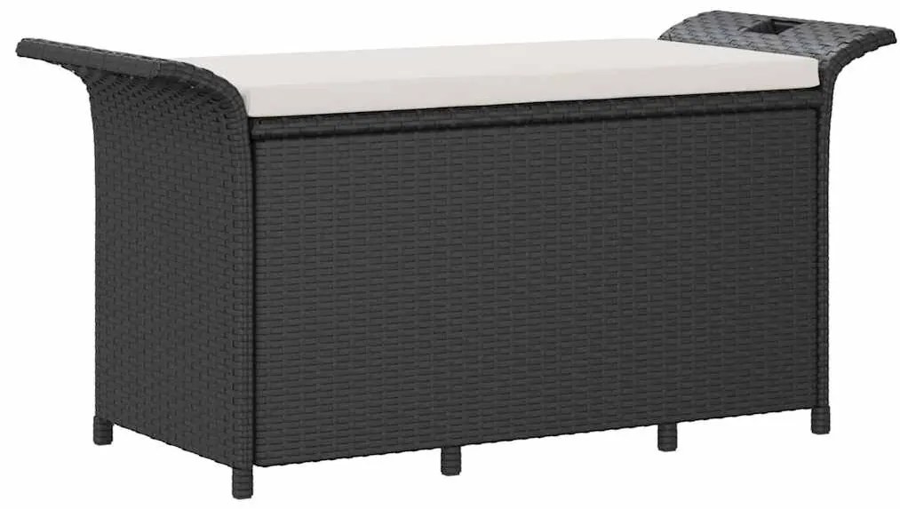 fekete polyrattan kerti pad párnával 116 x 46 x 57 cm