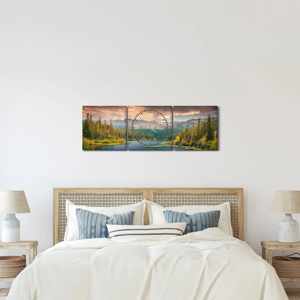 Egy kép a hegyi folyó és a hegyek (órával) (90x30 cm)