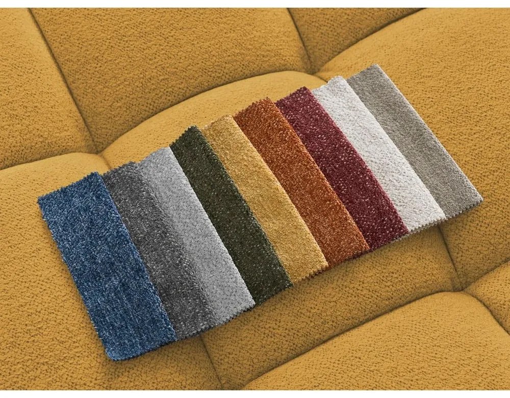 Mustársárga zsenília kinyitható-tárolóhelyes sarokkanapé (bal oldali-U alakú) Everest – Bobochic Paris