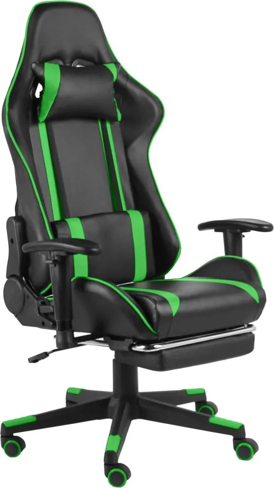 vidaXL zöld PVC forgó gamer szék lábtartóval