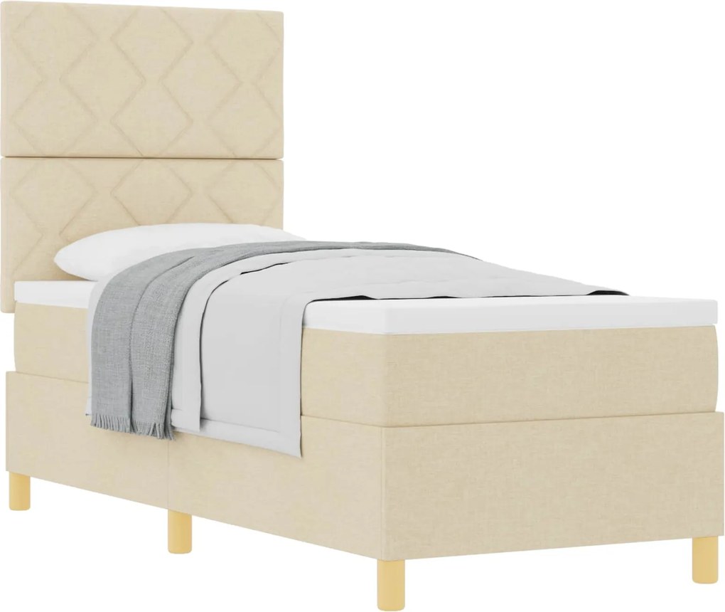vidaXL Boxrugós ágy matracmal fejtámlával Krém 80 x 200 cm szövet