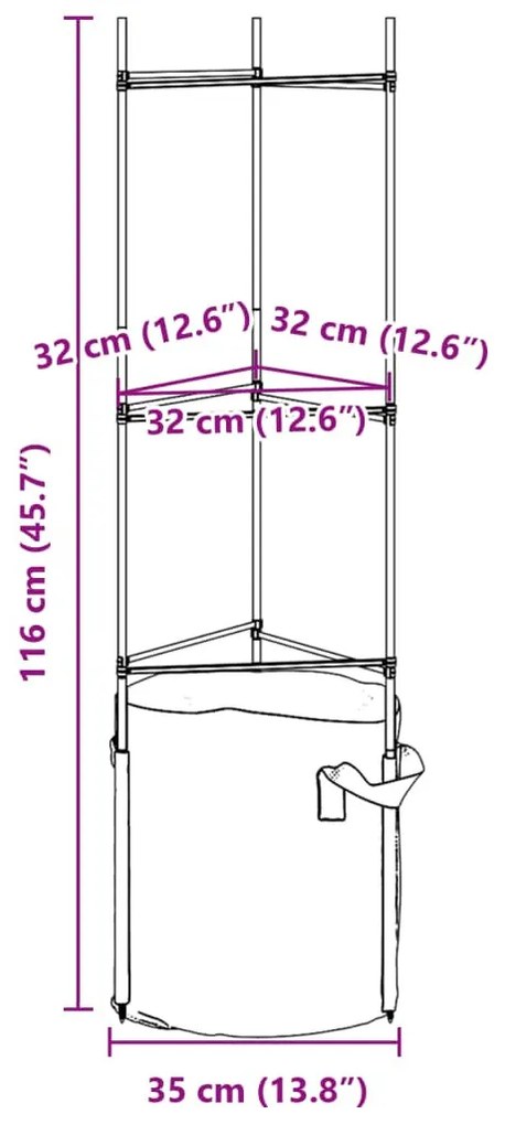 6 db acél és polipropilén paradicsomketrec növényzsákkal 116 cm