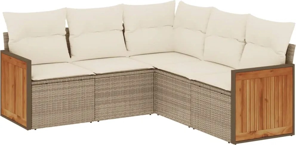 vidaXL 5 részes bézs polyrattan kerti ülőgarnitúra párnákkal
