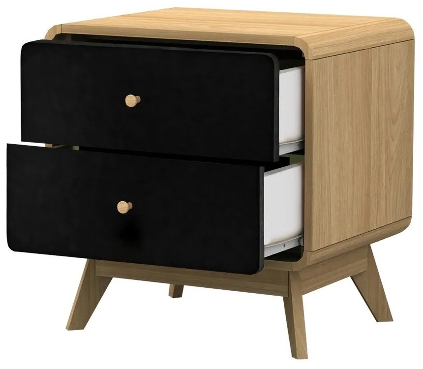 Fekete-natúr színű éjjeliszekrény tölgyfa dekorral Cassie - Støraa