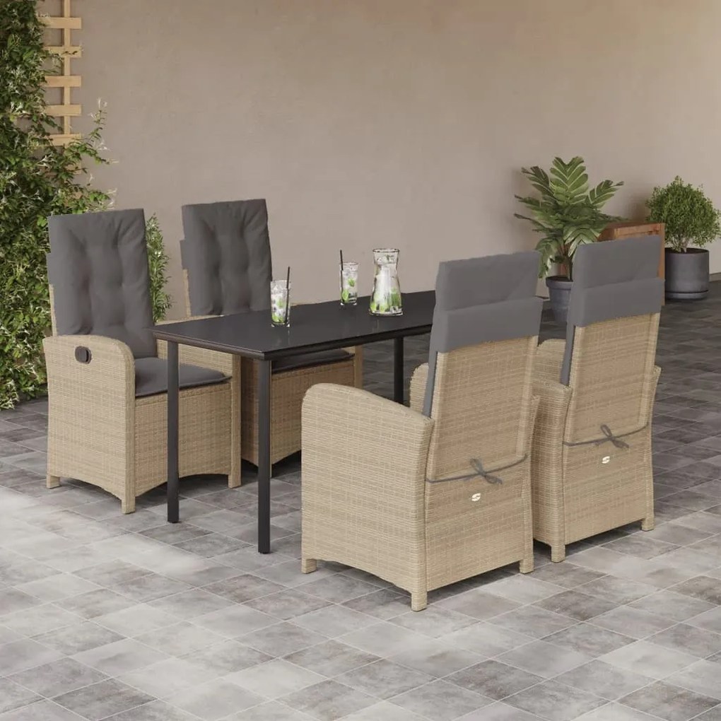 5 részes vegyes bézs polyrattan kerti étkezőgarnitúra párnákkal