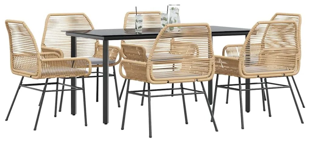 vidaXL 7 észes barna polyrattan üveg kerti étkezőgarnitúra párnával