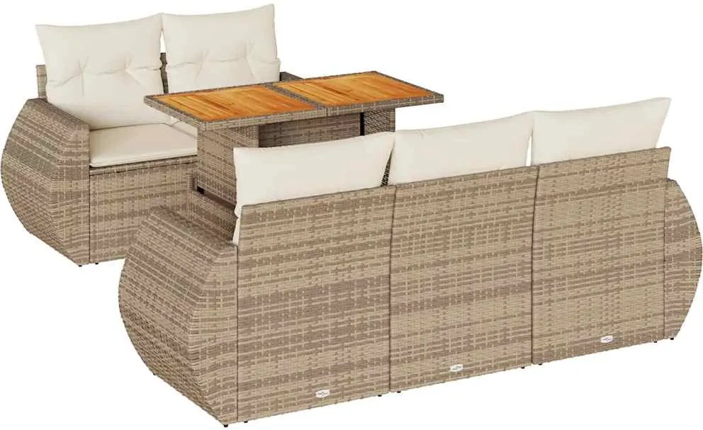 vidaXL 6 részes bézs polyrattan kerti ülőgarnitúra párnával