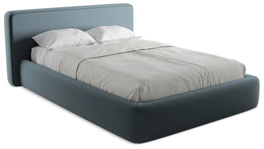 Kék kárpitozott ágyneműtartós franciaágy ágyráccsal 140x200 cm Kiana – Makamii