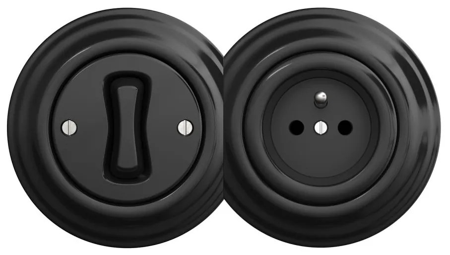 Kliklap - Retro 1-es egypólusú kapcsoló és 230 V-os aljzat kerettel, fekete