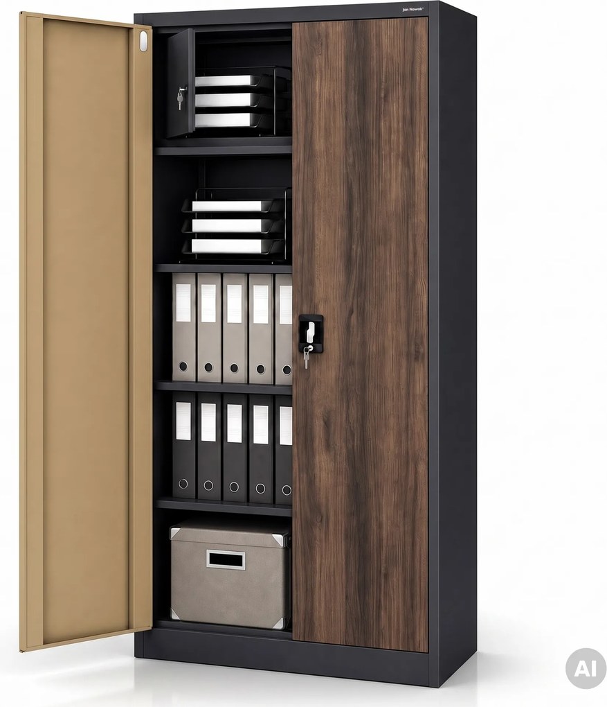 Fém szekrény tárolórekesszel, antracit/dió, 900x1850x450 mm: TOMASZ Eco Design