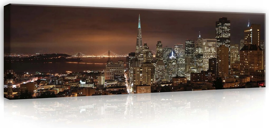 Vászonkép 145x45 Éjszakai város városkép felhőkarcolók fényhíd