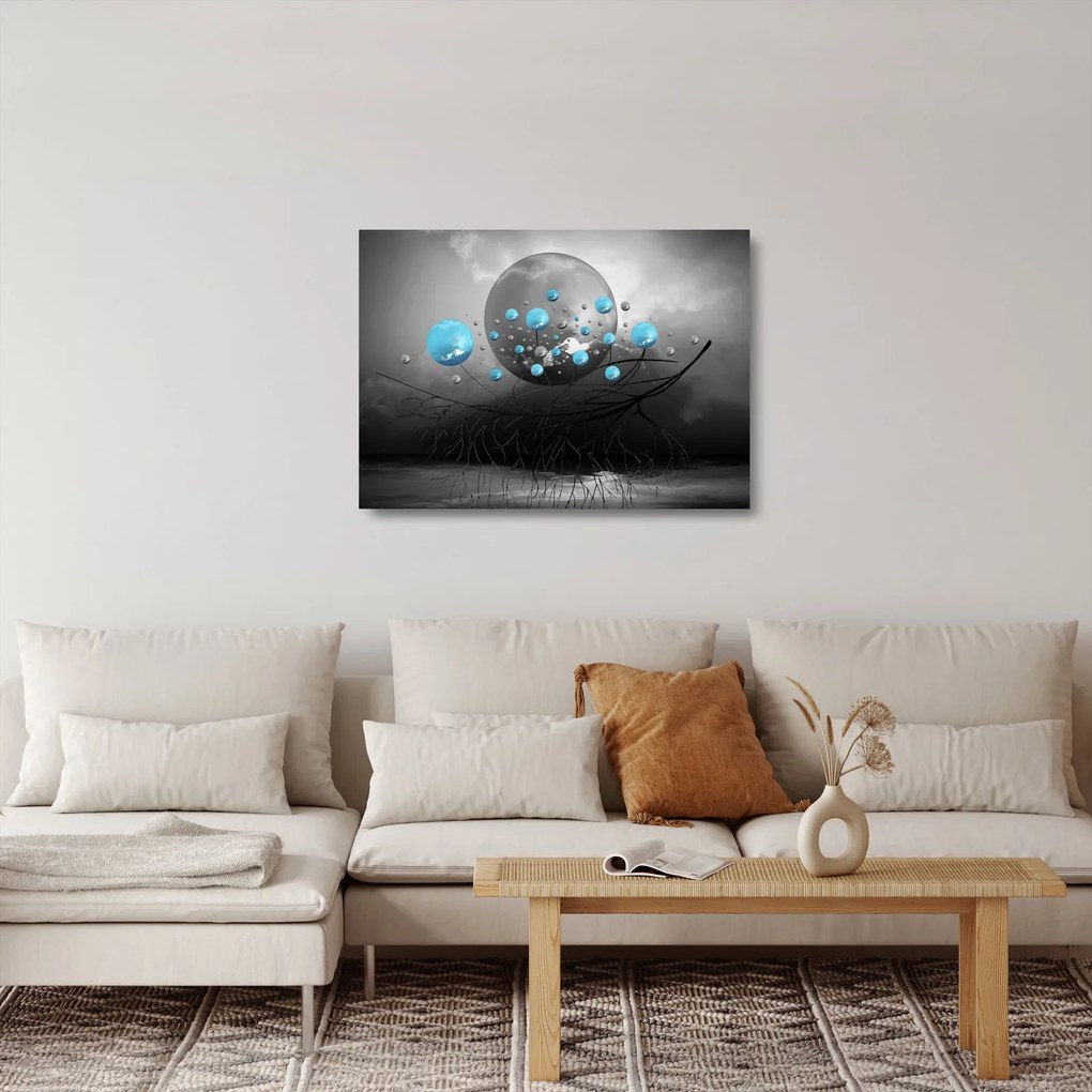 Kép- világos kék absztrakt gömbök (üvegen) (70x50 cm)