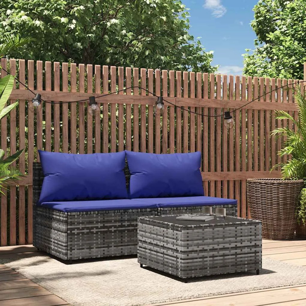 3 részes szürke polyrattan kerti ülőgarnitúra párnákkal