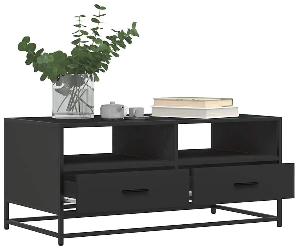 Fekete szerelt fa és fém dohányzóasztal 100 x 50 x 45 cm