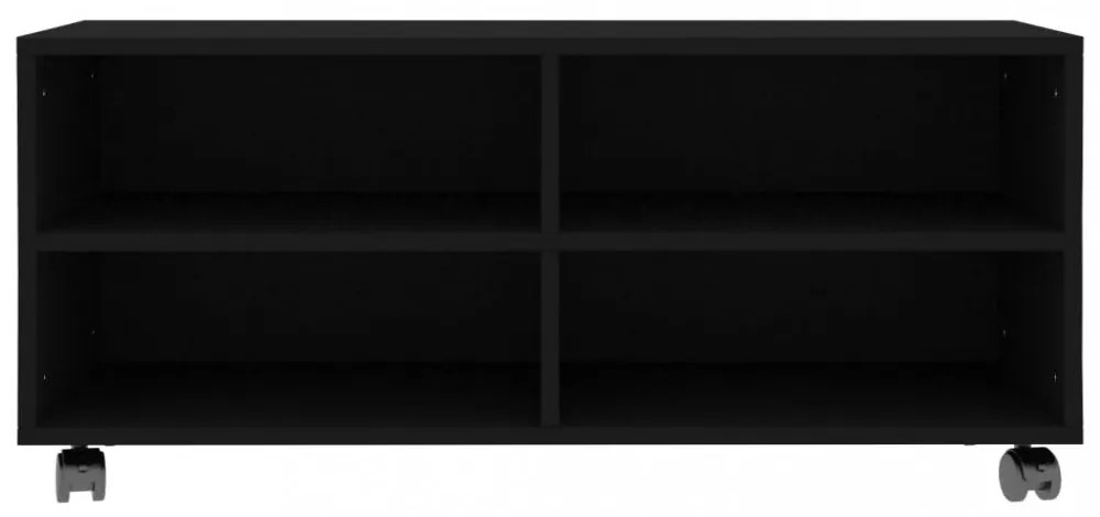 fekete szerelt fa TV-szekrény görgőkkel 90 x 35 x 35 cm