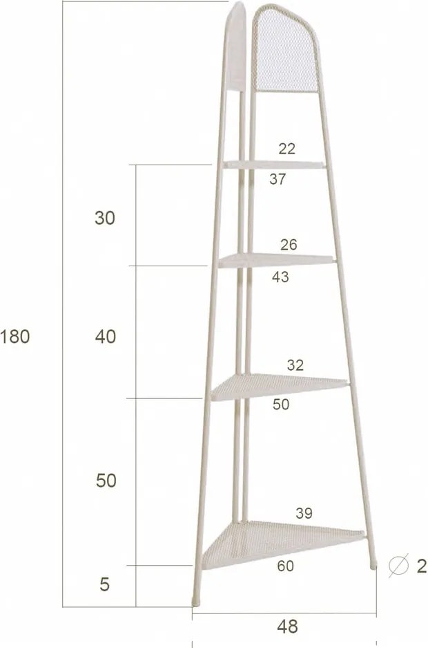 MWH világosbézs fém balkon sarokpolc - magasság 180 cm - Garden Pleasure