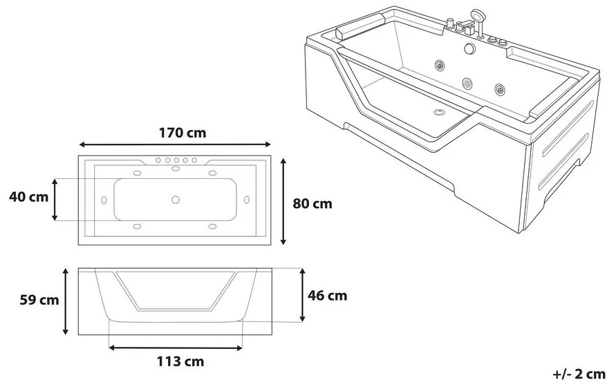 Fehér whirlpool masszázskád 170 x 80 cm GRENADA Beliani