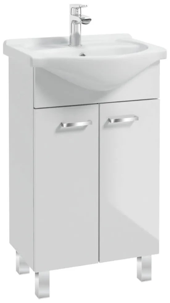 Erga Lumi, mosogató szekrény + kerámia mosogató 50x41cm, fehér fényes króm fogantyú, ERG-207-D-05012+1520