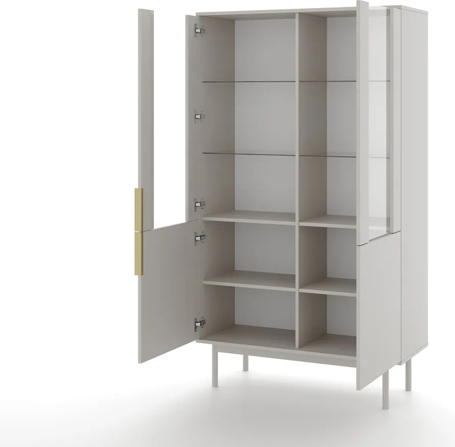 Vitrin szekrény 4 ajtós kasmír színben arany fogantyúkkal – VIVA VI05