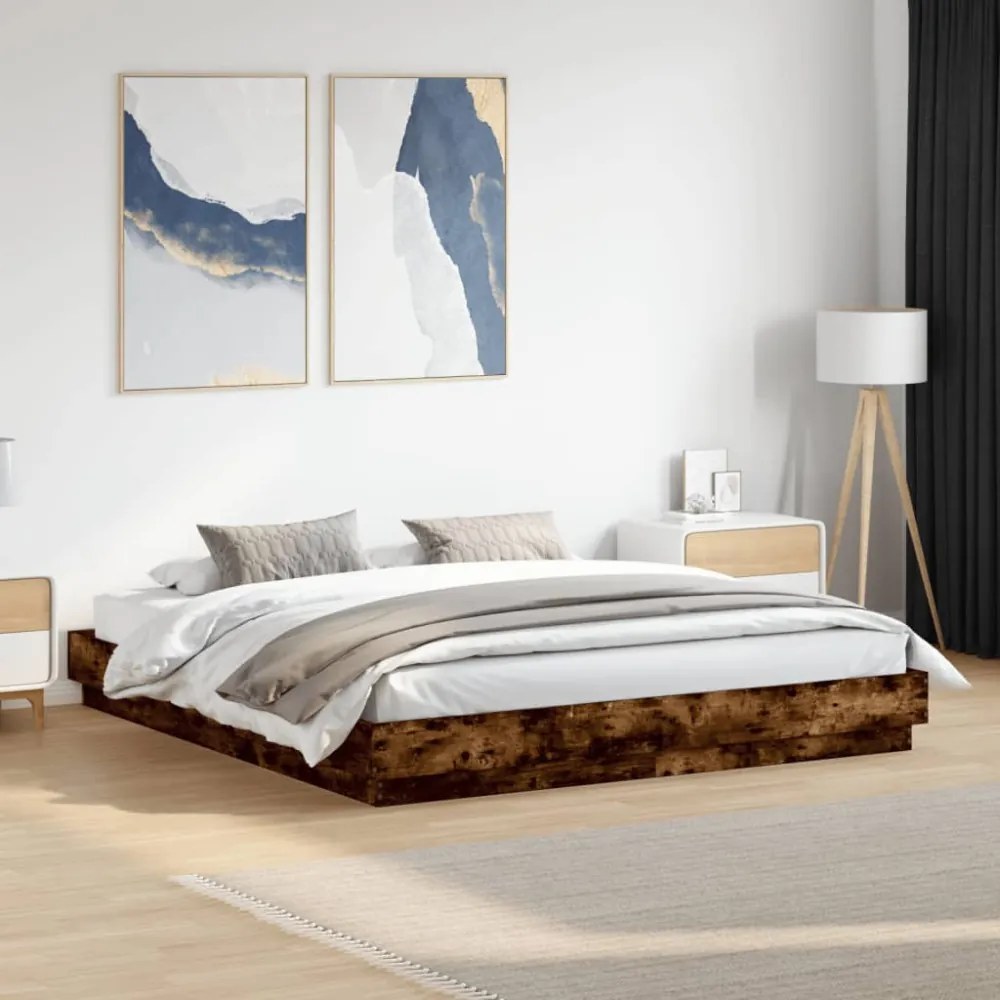 füstös tölgy színű ágykeret LED-világítással 200x200 cm