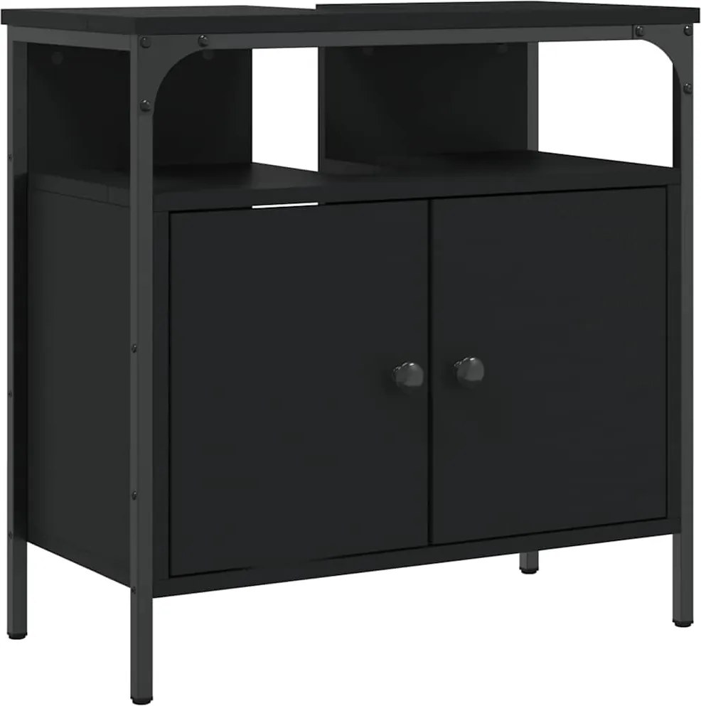 vidaXL fekete szerelt fa fürdőszobai mosdószekrény 60 x 30 x 60 cm