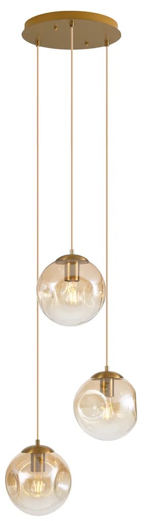 Art Deco függőlámpa sárgaréz borostyánszínű üveggel 3-lámpás - Douglass