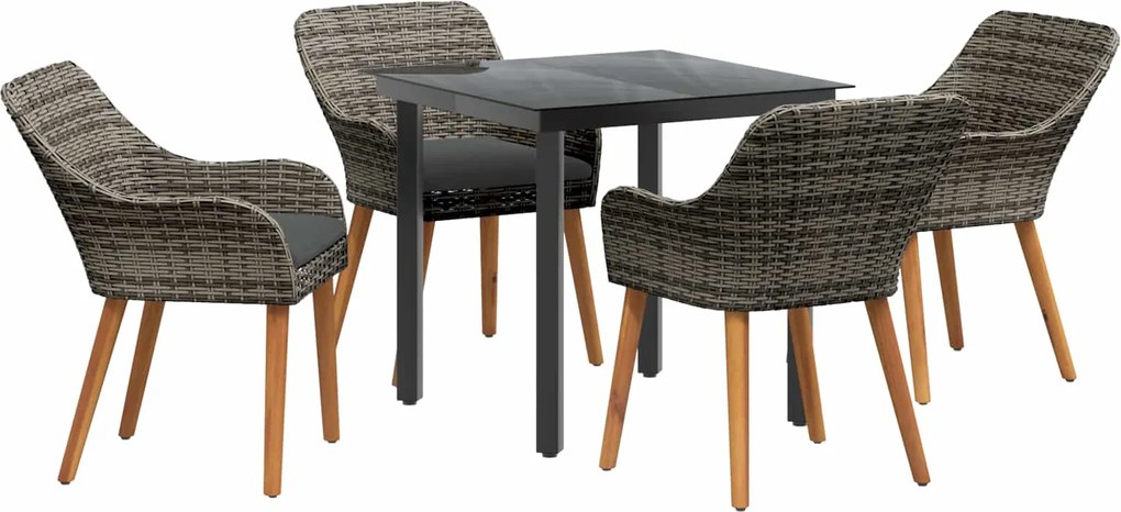 vidaXL Kert étkező szett párnával 5 pcs Szürke polirattan